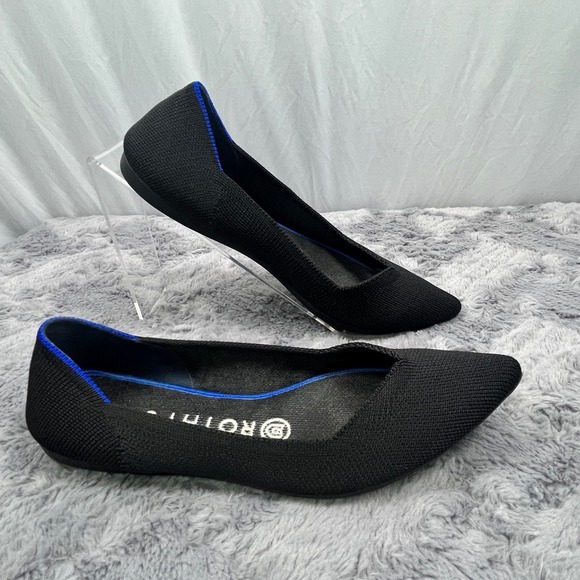 Rothy's Pointed Toe Knit Flats - Black w/Blue Trim Size 7 - Picture 2 of 7